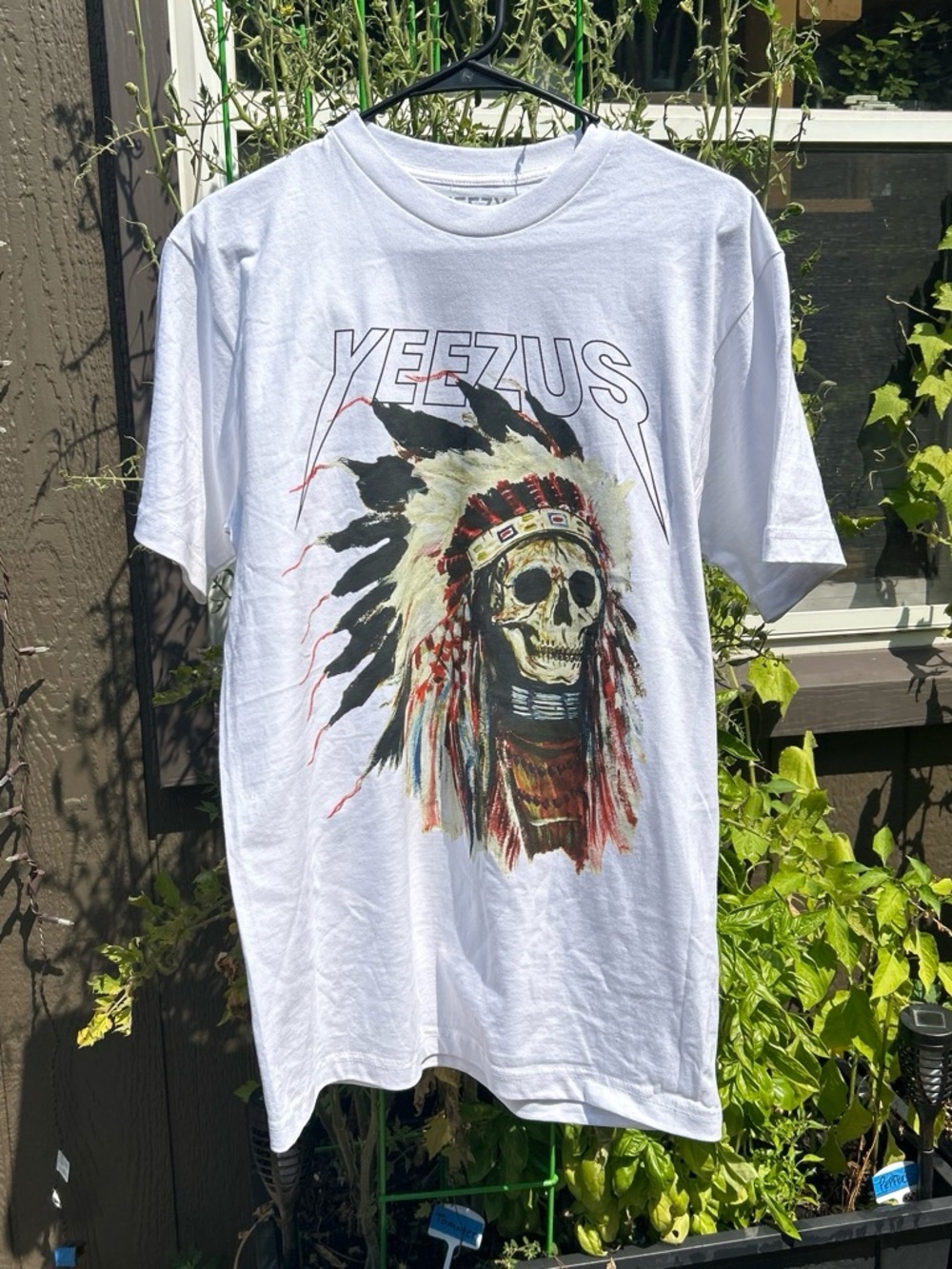 Yeezy ‘Yeezus’ White Short Sleeve Tee with Multicolor Native Skull Graphic